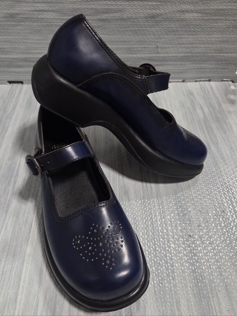Dansko Vintage 90s Mary Jane Blue Eyelet Platform Wingtip Clog Loafer Shoes 40